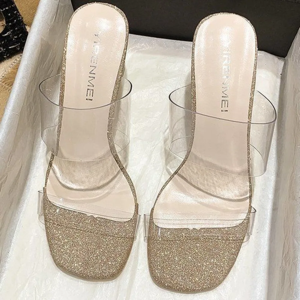 

Sandals Transparent Heel Gladiator Women Slides Slip On Clear Thick Heels Shoes Woman Sandalias 2020 Slippers