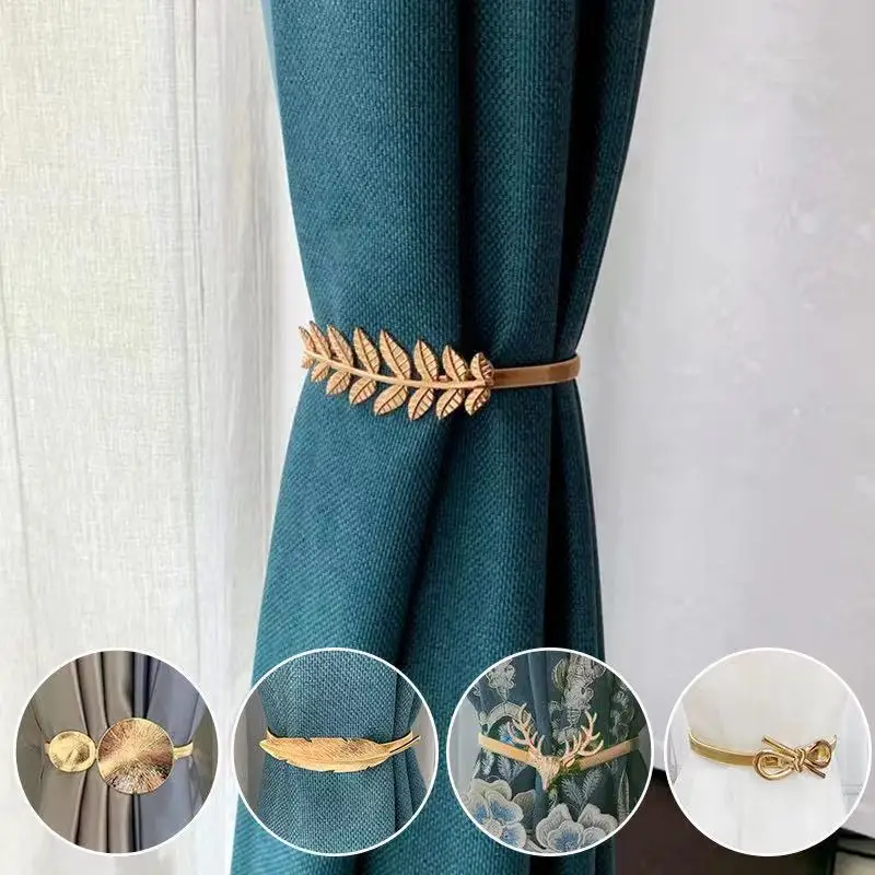⚡️Metal Curtain Clip Tieback Buckle Clips Curtain Holders Golden Silver Color Leaves Bow Elk Buckle Tie Back Curtain Accessories