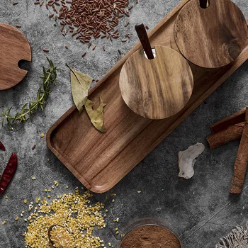 

Three-piece glass seasoning jar creative kitchen supplies salt shaker sugar bowl wooden seasoning box set