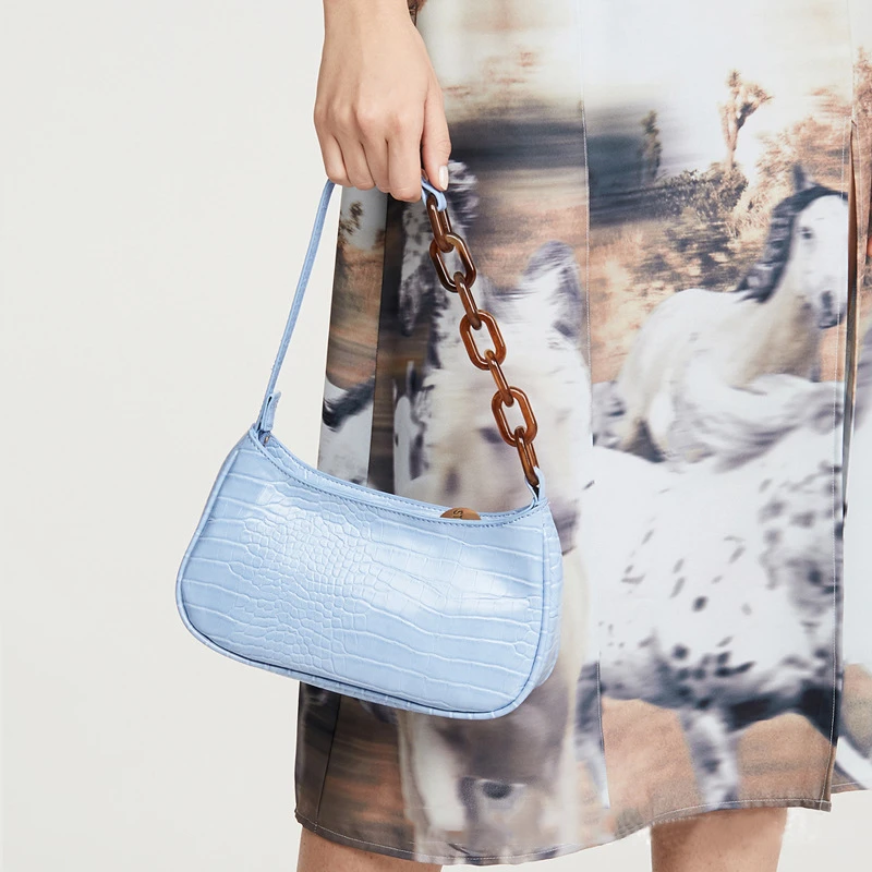 

Candy Color Acrylic Chain Design Handbags PU Leather Small Shoulder Bags For Women 2020 Crocodile Pattern Bags Female Hand Bag