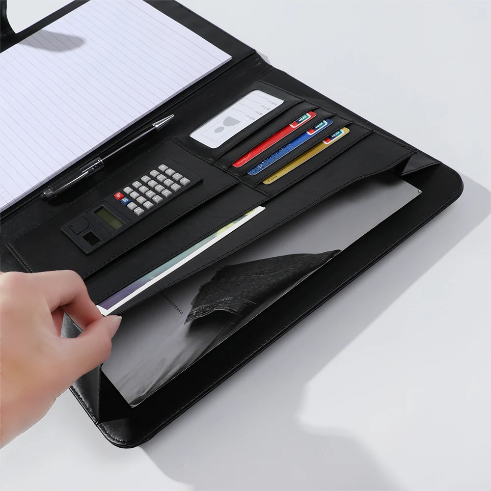 1PC A4 PU Leather File Folder With Calculator Multi-function Business Document Pads Manager Portfolio Cabinet Office Supplies