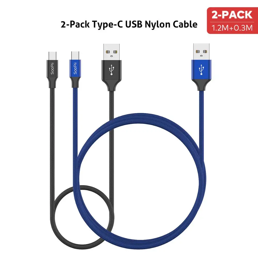 Soopii usb type C кабели 3A нейлон Быстрая зарядка кабели для передачи данных для samsung S10 S9 huawei P30 Xiaomi и другие - Тип штекера: Blue Black S13-c