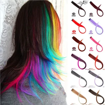 

DIANQI longa reta falso extensões de cabelo colorido grampo no destaque arco-íris cabelo raia rosa fios de cabelo