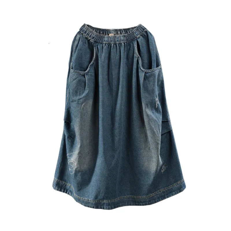 NINI WONDERLAND, осенние джинсовые юбки для женщин, вареная ковбойская юбка, Весенняя женская Лоскутная юбка трапециевидной формы с эластичной резинкой на талии, большой размер
