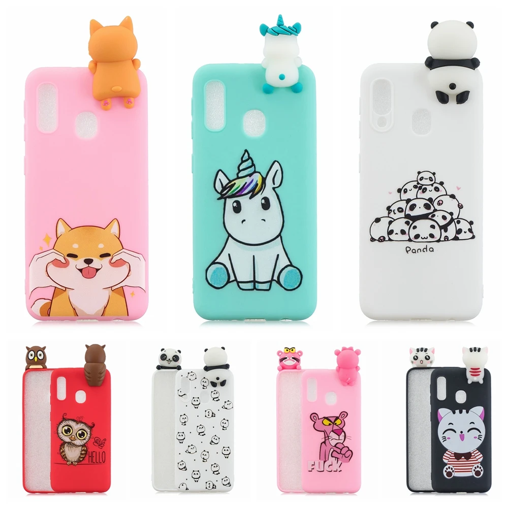 Чехол Galaxy A40 для Samsung A10 A20E A30 силиконовый чехол 3D Kawaii панда Единорог etui A50 A70