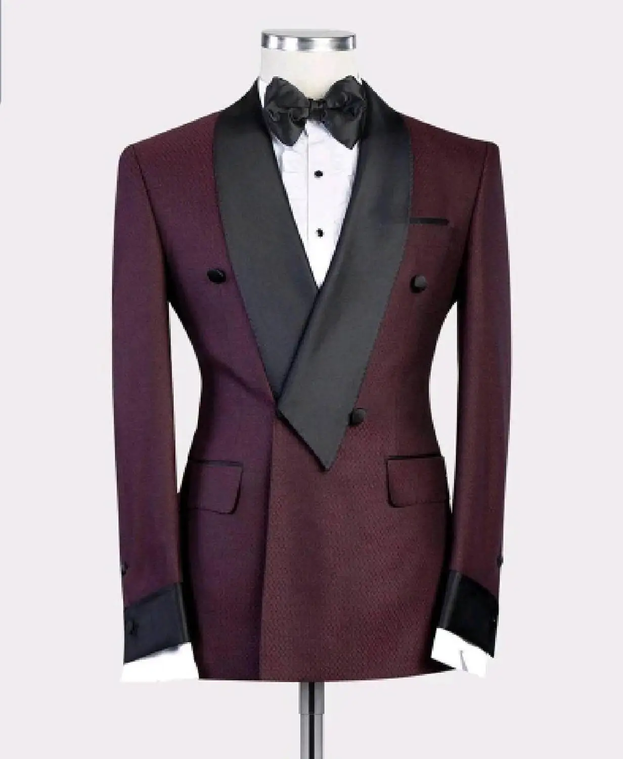 

New Burgundy Red With Black Lapel Men's Slim Fit Formal Suits Custom Made 2 Pieces Wedding Tuxedos Suits Jacket Pants