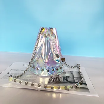 

Summer Bag Transparent Bag Rivet Bunch Mouth Bucket Bag Nail Bag Chain Shoulder Shoulder Bag