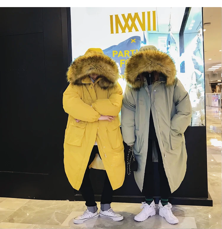 Liketkit, зимние куртки для мужчин,, одноцветные, большой меховой воротник, толстые, Длинные парки, мужская мода, уличная одежда, корейские пары, пальто-пузырь
