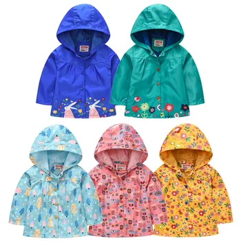 

Spring / Autumn Children Raincoat New Printed Floral Clothes Jacket Kids Girls Hoodie Tops Windproof Boys Casual Outwear Coat