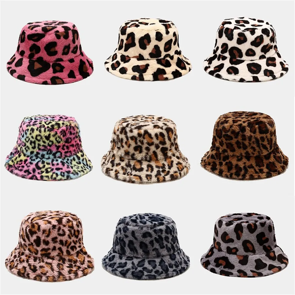 

Winter Autumn Bucket Hat Warm Plush Fisherman Hat Leopard Pattern Fashion Casual hat