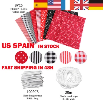 

US Spain Fast Ship Cotton Fabric Cloth Set Nose Strips With Yards Elastic Bands Rope Earloop DIY Kit For Mouth Cover 8pcs