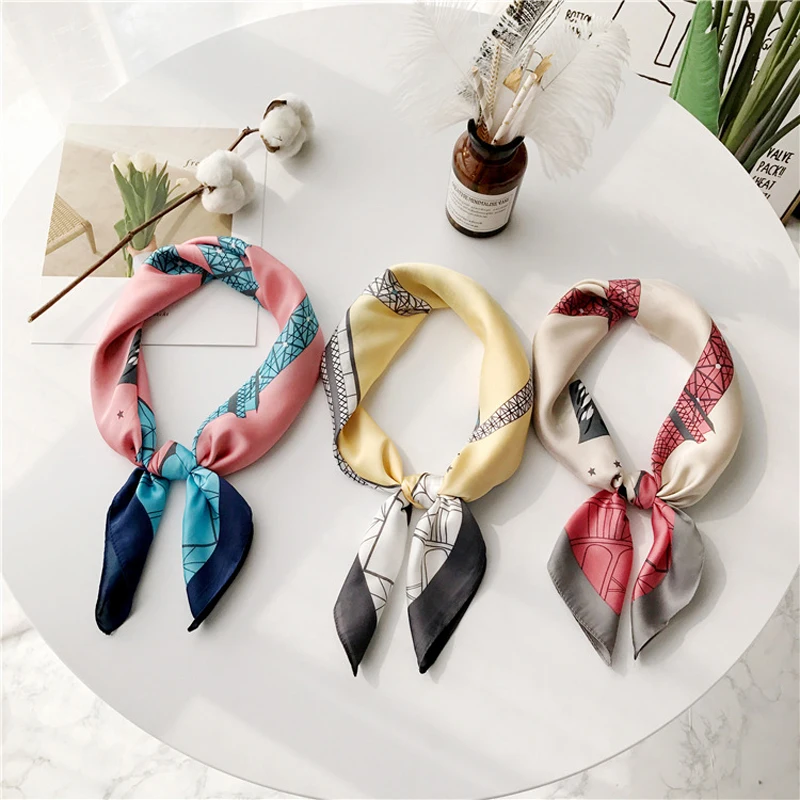 

Luna&Dolphin Women Small Square Scarf 70*70cm Paris Iron Tower Chiffon Silk Scarves Headbands Big Bandana Neckchief Headkerchief