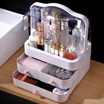 

Plastic Makeup Organizers Storage Box Portable Clamshell Cosmetic Drawers Jewelry Boxes Case Desktop Make Up Container Organizer