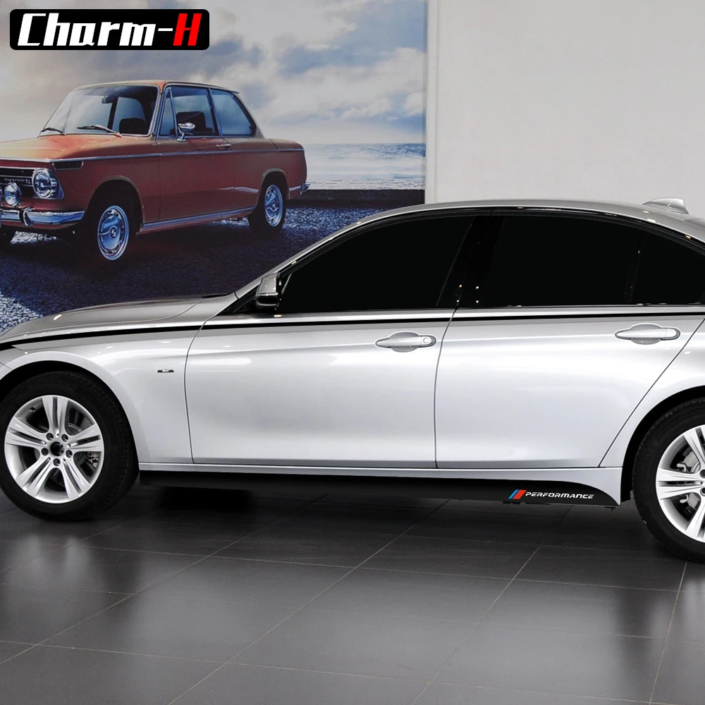 Car Styling M Performance Side Stripes Black Silver Vinyl Decals Side Skirt Stickers Kit for BMW F30 F31 3 Series Accessories