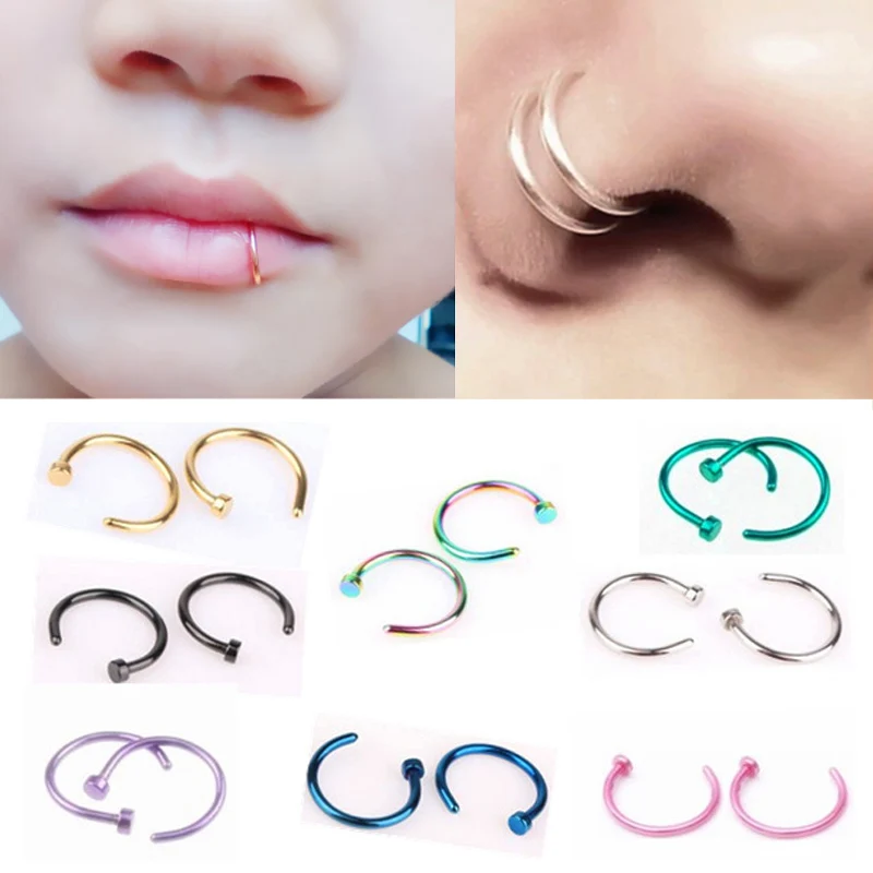 

Simple C 1pc Sale Surgical Steel Fake Piercing Stud Sexy On 6/10mm Clip Small Hoop Open Nose Ring Thin Titanium Steel