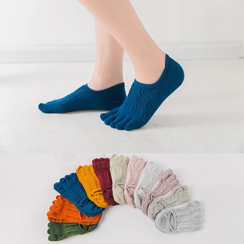 CALOFE 5 Pairs Black Summer Women Cotton Five Toe Sock Hosiery Invisible Slippers Harajuku Funny Cute Cartoon | Женская одежда