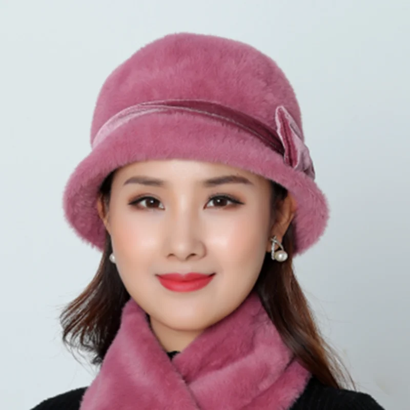 SUOGRY/Лидер продаж, женская зимняя вязаная шапка Skullies, супер мягкая плюшевая шапка с бантом из кроличьего меха, теплая шапка, шапки бэги, женское украшение на голову - Цвет: Single cap purple