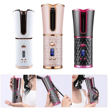 

Cordless Curling Iron Wireless Automatic Hair Curler Iron USB Rechargeable Air Curler for Curls Waves LCD Display Ceramic Curly