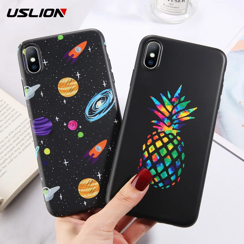 

USLION Colorful Pineapple Cases Cover For iPhone 7 8 Plus X XS XR Xs Max Soft IMD Cartoon Planet Phone Case For iPhone 6 6s Plus