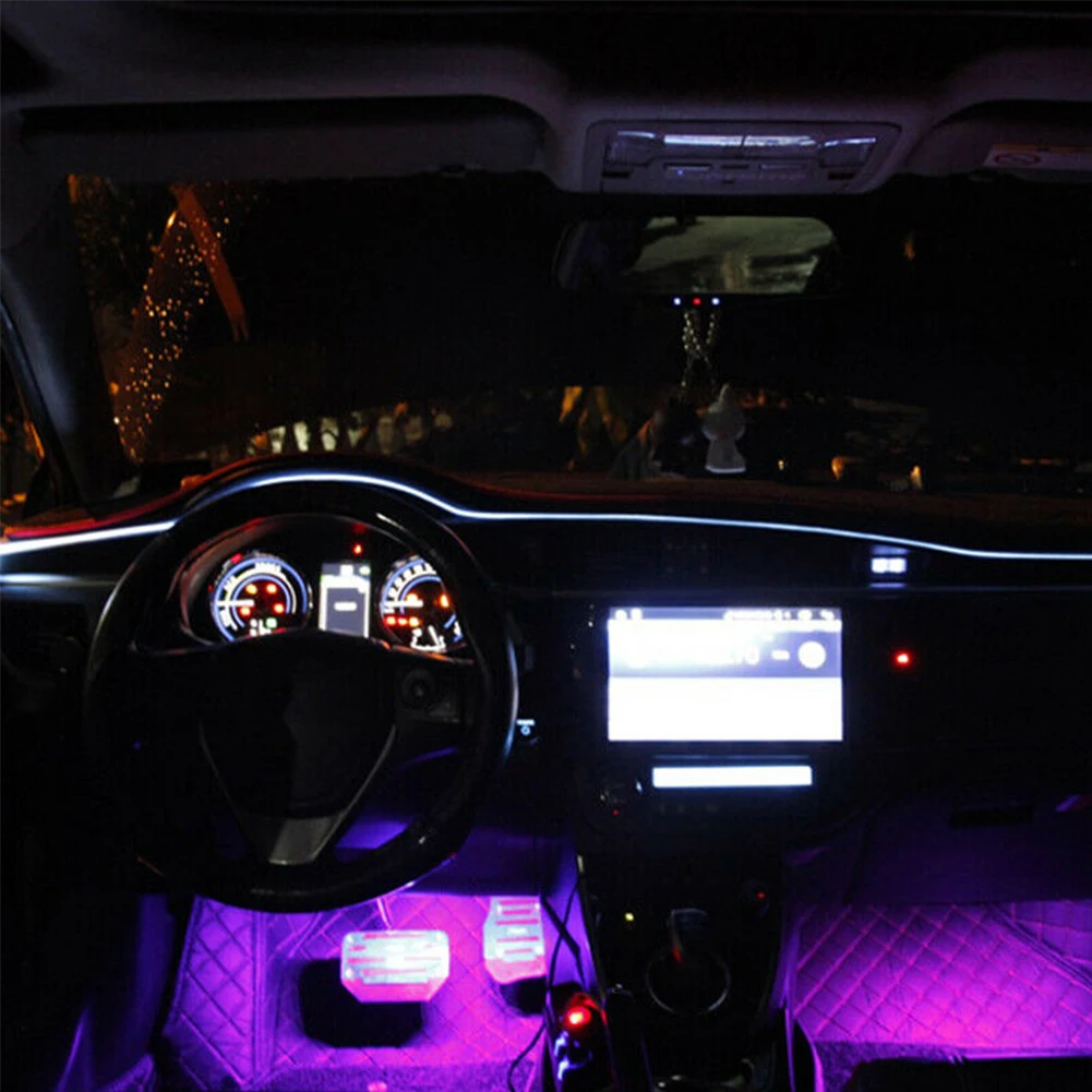 8 м RGB светодиодный светильник для салона автомобиля, дверная приборная панель, атмосферная декоративная полоска, неоновый светильник с пультом дистанционного управления, DIY Декор