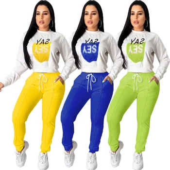 

Autumn Winter Women Two Piece Set Top and Pants Plus Size Tracksuit Sweatsuit Outfit Letter Print Casual Active Sets