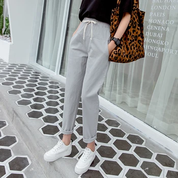 

2020 Will spring and summer imitation cotton and linen nine minutes of pants haroun pants big yards elastic waist panty slacks