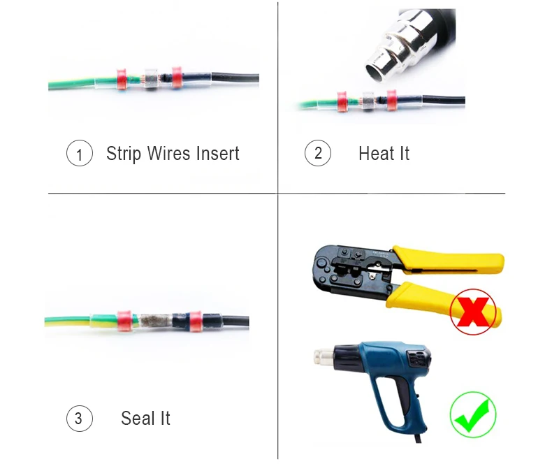 Практичная Тепловая клемма с термоусадочной изоляцией для AWG 26-24 22-18 16-14 12-10 кабельный разъем провода изолированный Водонепроницаемый стыковой пайки Терминал