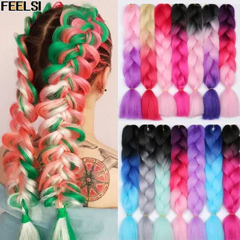 

Synthetic hair Braids Ombre Braiding Hair Extension Box Braids Hair Pink Purple Yellow Golden Colors Crochet braids Kanekalon
