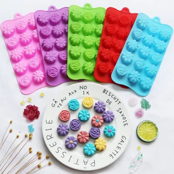 

15 grid 3d flower silicone chocolate mold ice tray cake mold easy release food grade material
