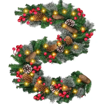 

Christmas Garland Battery Operated with Lights, Prelit Christmas Garland Greenery Outdoor Lighted Pine Garland