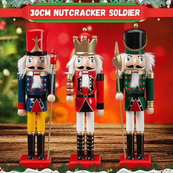 

30CM Nutcracker Soldier Wooden Nutcracker Doll Soldier Vintage Handcraft Christmas Decoration Christmas New Year Gift Kids Toy