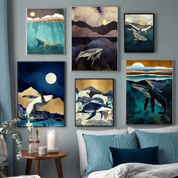 

Abstract Whale Cloud Sea Mountain Wall Art Canvas Painting Nordic Posters And Prints Animals Wall Pictures For Living Room Decor
