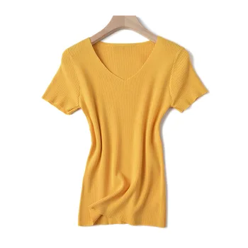 

Women Short Sleeve summer knit T Shirt Women o-neck loose bling t-shirt solid shiny Tee Shirt Female pullover top