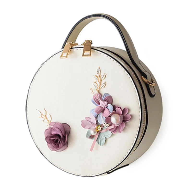 

ABZC-Women Bag Female Handbags Leather Shoulder Bag Crossbody Tote Handbag Round Flower Cute Small Fashion Bags white