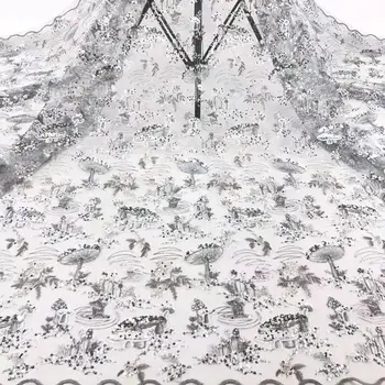 

New coming sequin embroidery high quality french mesh lace fabric sequins african lace wedding evening dress skirt design fabric