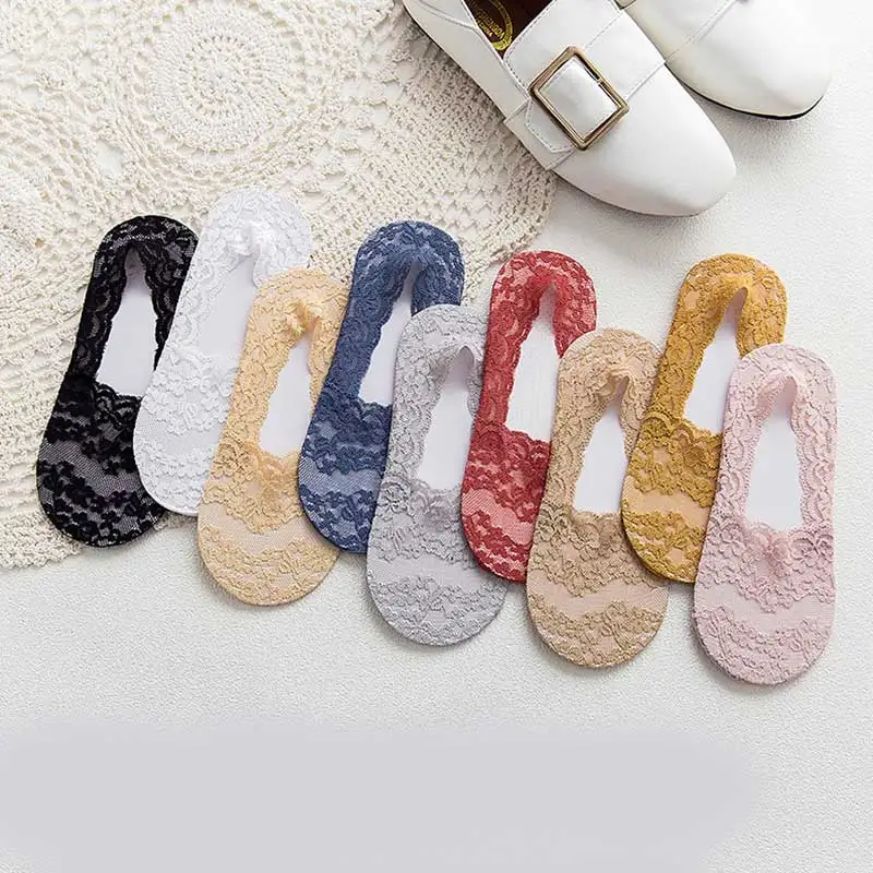 

2020 Fashion Simple Boat Socks Silicone Shallow Women Lace Slipper Ankle Socks Invisible Seamless Low Cut Solid Color Breathable