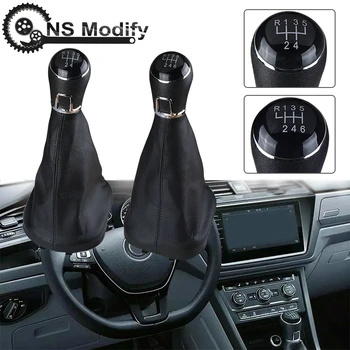 

NS Modify Car Manual 5 6 Speed Gear Shift Knob With PU Leather Gaiter Boot For VW Touran 2003-2010 Caddy MK2 2004-2009 Car Parts