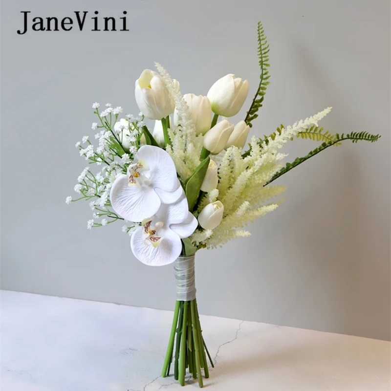 Janevini 人工シルクウェディングブーケ アイボリーチューリップ ユリ アジサイ ロマンチックな韓国の偽の花束 ウェディングアクセサリー 21 Wedding Bouquets Aliexpress