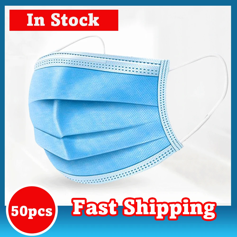 

Protective Face Mouth Mask 3 Layers non woven ffp3 Respirator Mascarilla Filter Dustproof Earloop Disposable Anti dusk 50pc mask