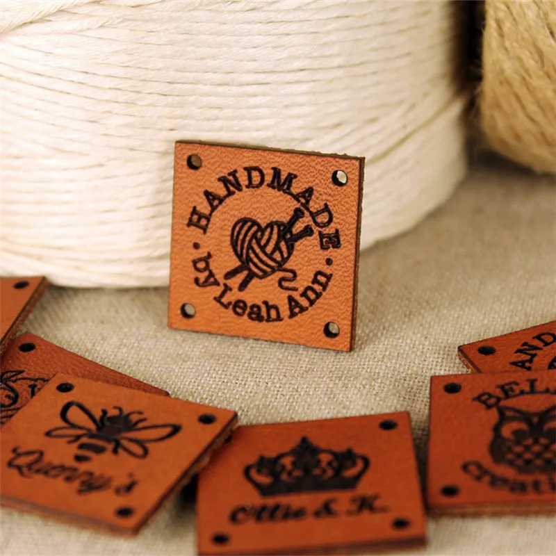 

Custom Leather Labels - Personalized Leather Labels - Handmade tags - Labels for knitting and crocheting