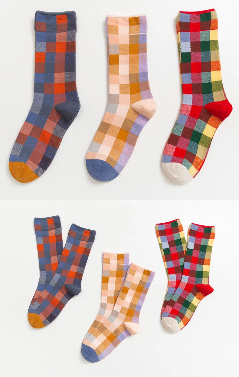 WHLYZ YW 5 pairs/lot Women short socks New Fashion Designe Square colorful Combed Cotton Happy Wedding funny socks hip hop