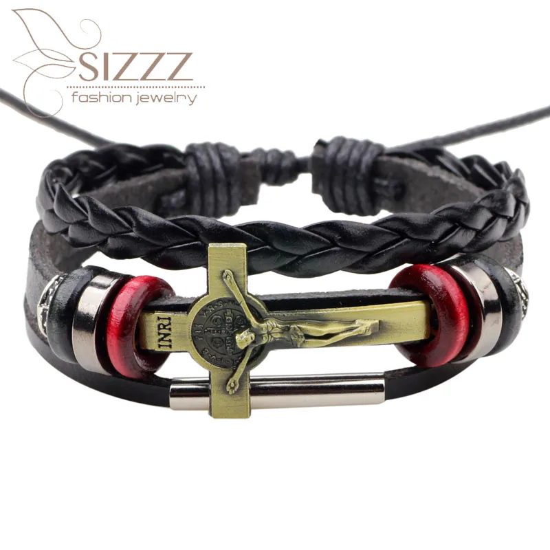 2019 European and American Jesus cross woven beaded leather bracelet&ampbangles for women/men | Украшения и аксессуары