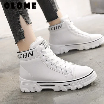 

Winter Snow Boots New Sinter Black Chunky Sneakers Female Casual Plus Velvet White Shoes Wild Student Women Cotton Lace Up Boots