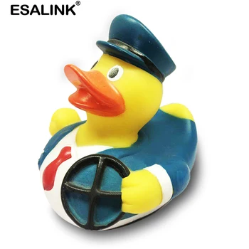 

9CM Bath Toys Cognitive Floating Toy Rubber Duck Creative Styling Blue Captain Uniform Duck Baby Toys
