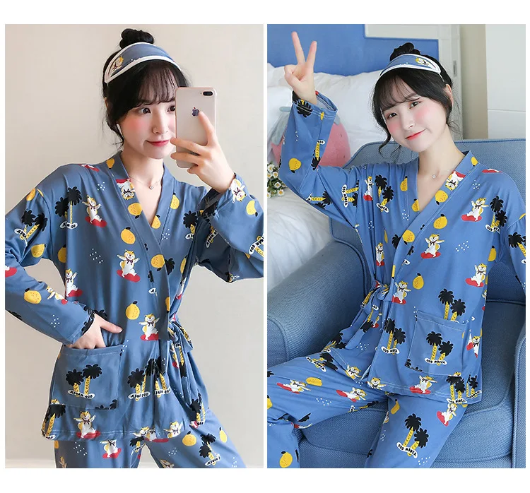 

[JS # Collection 2] Kimono Long Sleeve Korean-style Sweet Simple Pajamas Tracksuit Piece (Send Eye Patch)