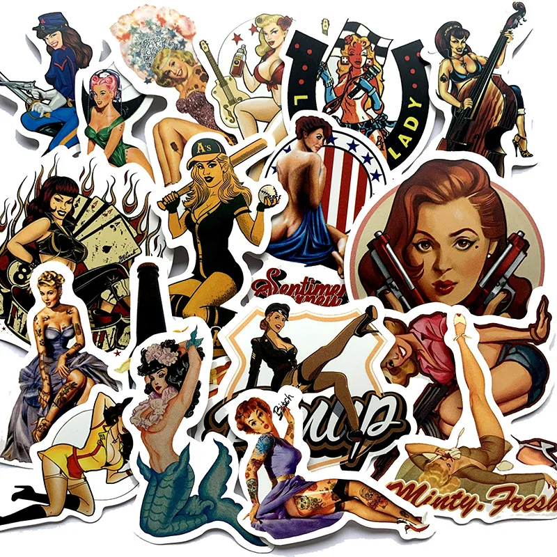 10/30/49pcs Retro Poster Mädchen Aufkleber für Koffer Skateboard Laptop Gepäck Kühlschrank Telefon Auto Styling DIY Aufkleber Aufkleber – Detail 3