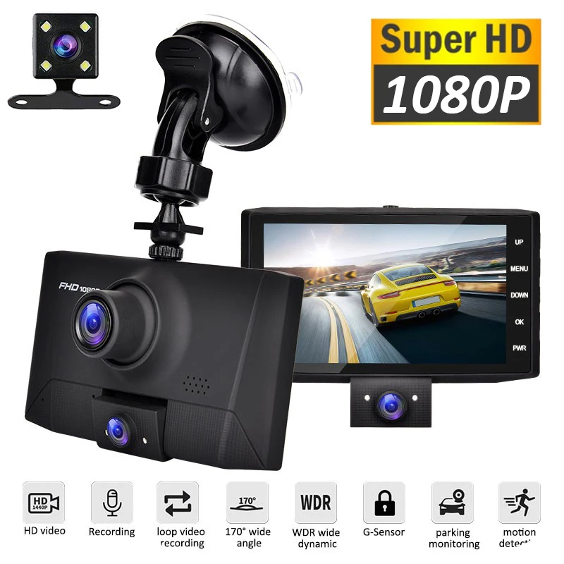 Автомобильный видеорегистратор Q13, камера заднего вида, 4 дюйма, 1080 P, Full HD, регистратор вождения, циклическая запись, g-сенсор, ночное видение, 170 °, широкоугольный видеорегистратор