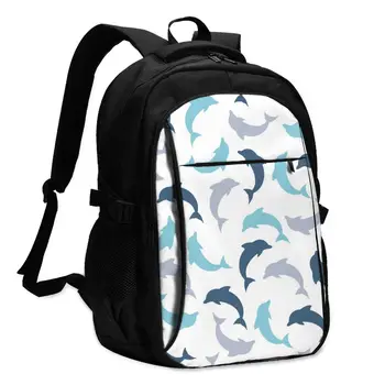 

Backpack USB Charge Women Cute Dolphin Pattern Student Backpack Letters Print School Bag Teenager Girls Backpack