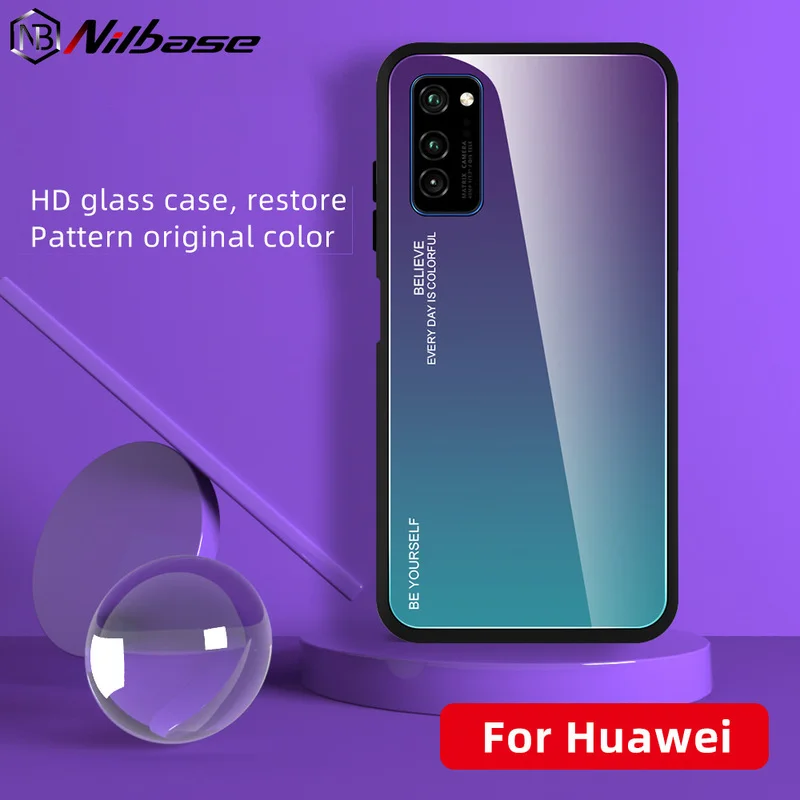 Tempered Glass Case for Huawei Honor 8X max 9X Pro 10 Lite V20 V30 30Pro X10 play 4tpro Glossy Bags Gradient Colorful Phone Capa | Мобильные