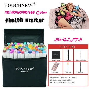 

TOUCHNEW 30 40 60 80 Colors Dual Head Marker Pen Set Sketch Markers Brush Pen for Draw Manga Design Art Supplies Fineliner Pen